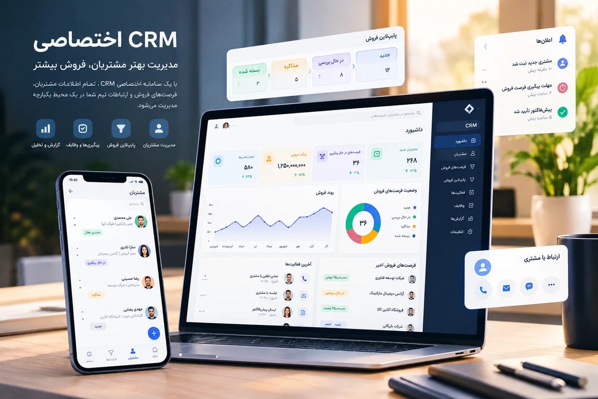 طراحی و توسعه سامانه‌های مدیریتی و CRM اختصاصی — مدیریت جریان فروش، مشتریان و پایپ‌لاین معاملات